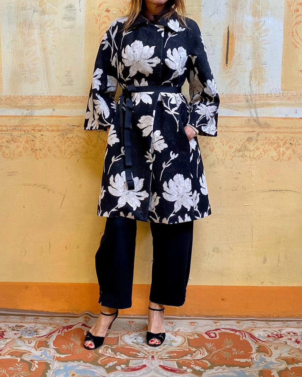 Cappotto Kimono Fiore grande black/white