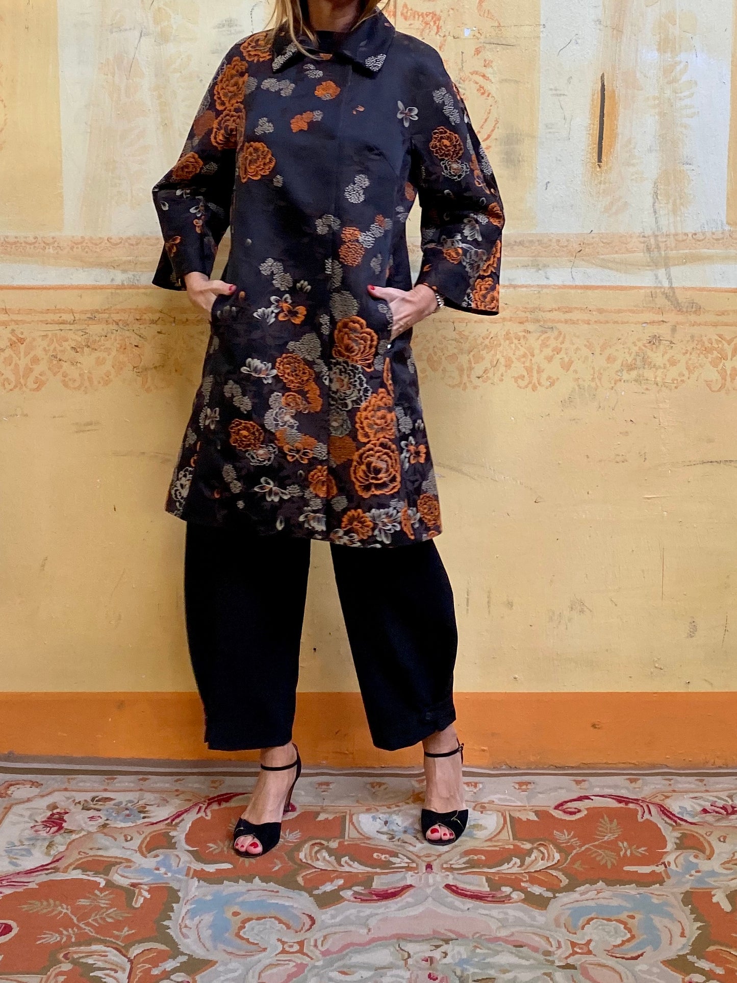 Cappotto Kimono Japanese Flower black/orange