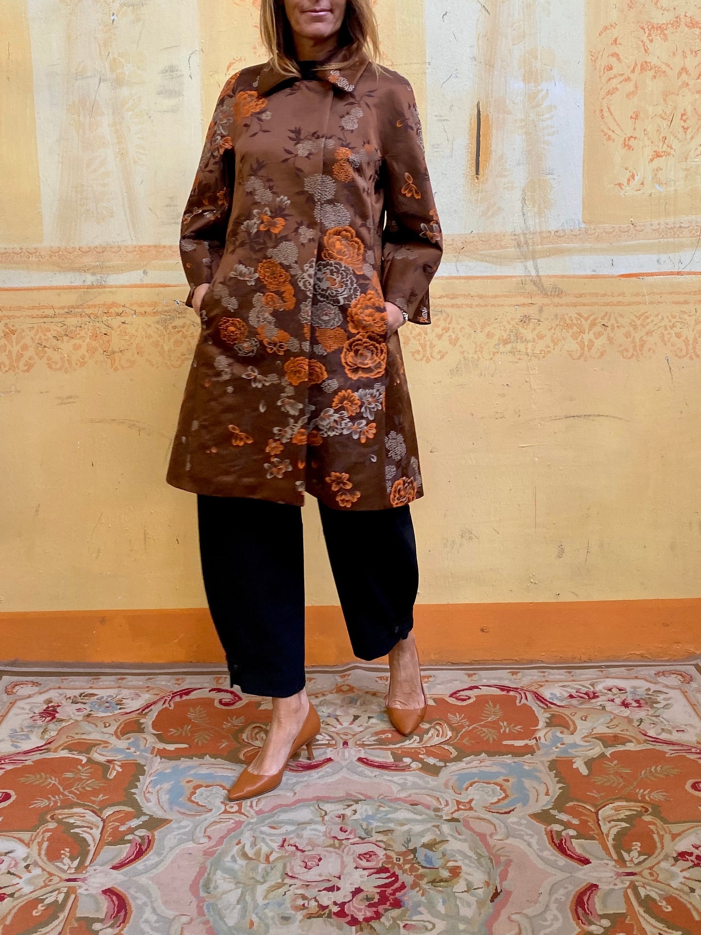 Cappotto Kimono Japanese Flower brown/orange