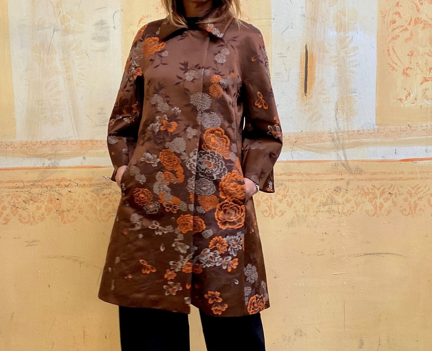 Cappotto Kimono Japanese Flower brown/orange