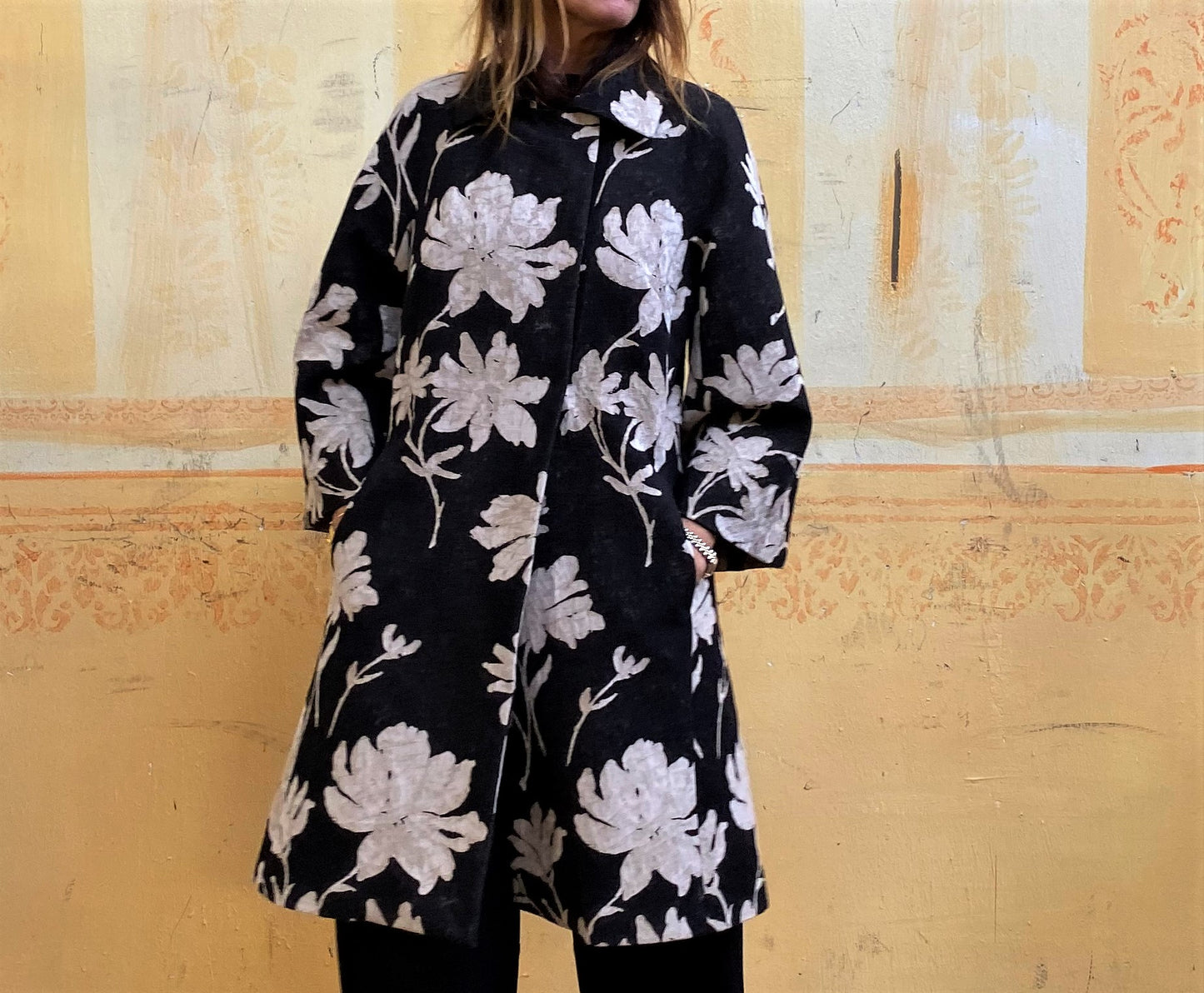 Cappotto Kimono Fiore grande black/white