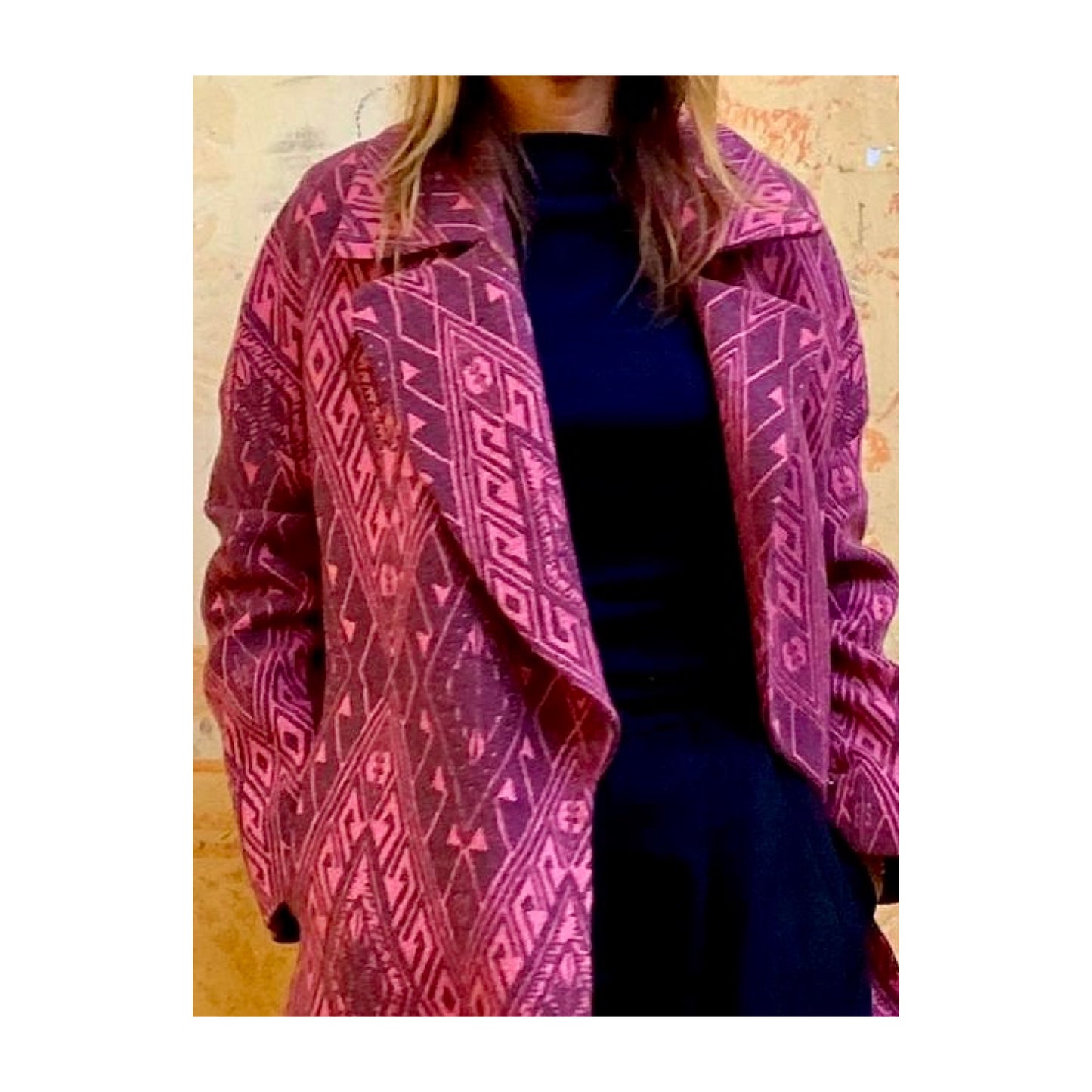 Cappotto lana/lino geometrico fuxia